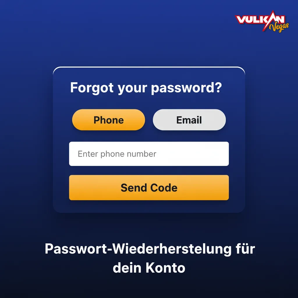 Anleitung zur Passwort-Wiederherstellung: Login, E-Mail/SMS, Link/Code, neues Passwort, 2FA aktivieren.