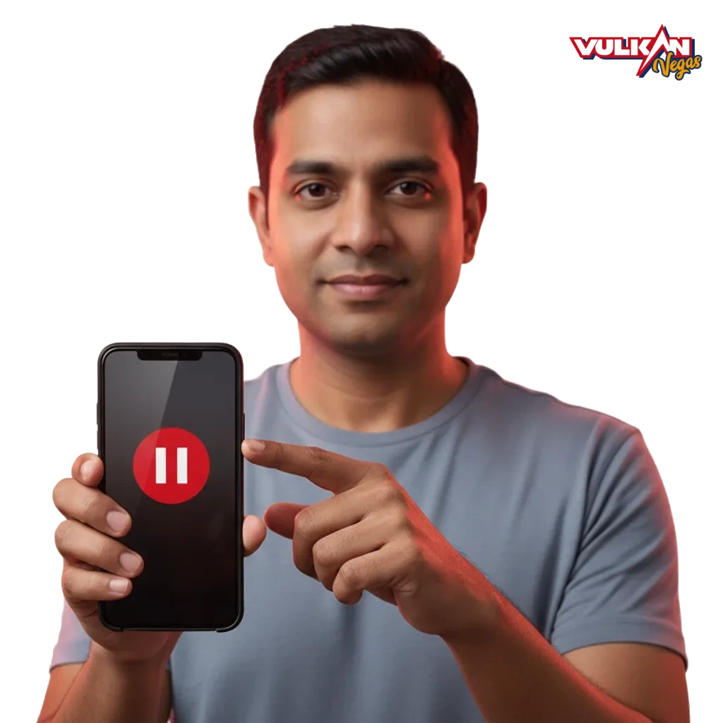 Vulkan Vegas: Illustration zu verantwortungsvollem Spielen mit Limits, Pausen, Sperren und diskretem Support.