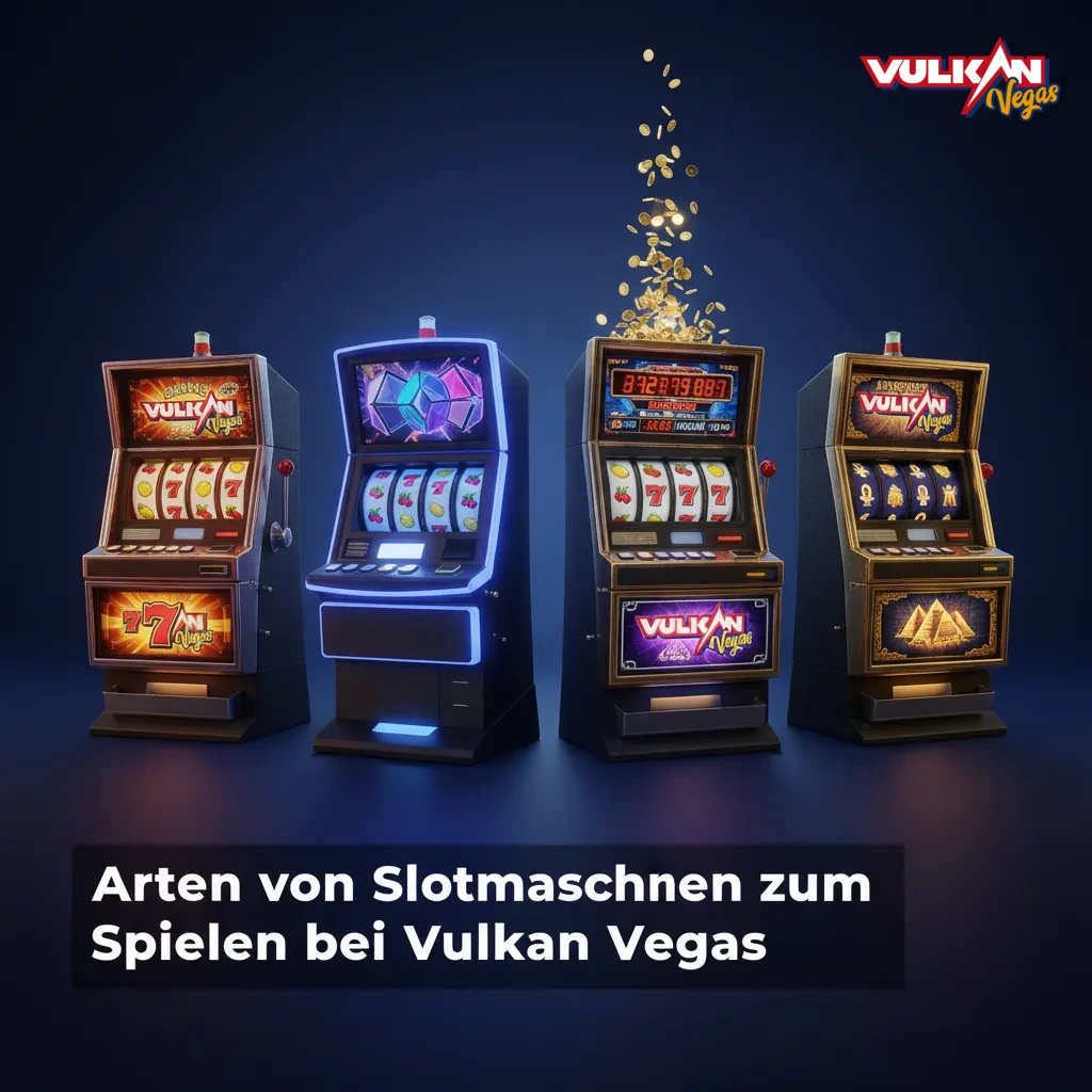 Übersicht der Slot-Typen bei Vulkan Vegas: 3‑Walzen, Video‑Slots, Megaways, Cluster, 243+, Hold‑and‑Win, Jackpots.