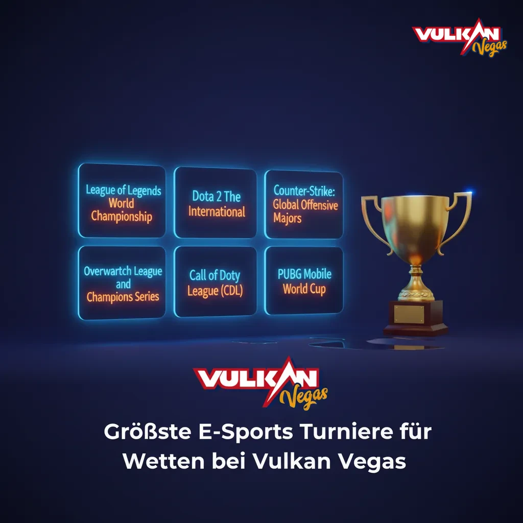 Tabelle: Größte E-Sports-Turniere für Wetten bei Vulkan Vegas – CS2, Dota 2, LoL, Valorant, StarCraft II, R6, MLBB