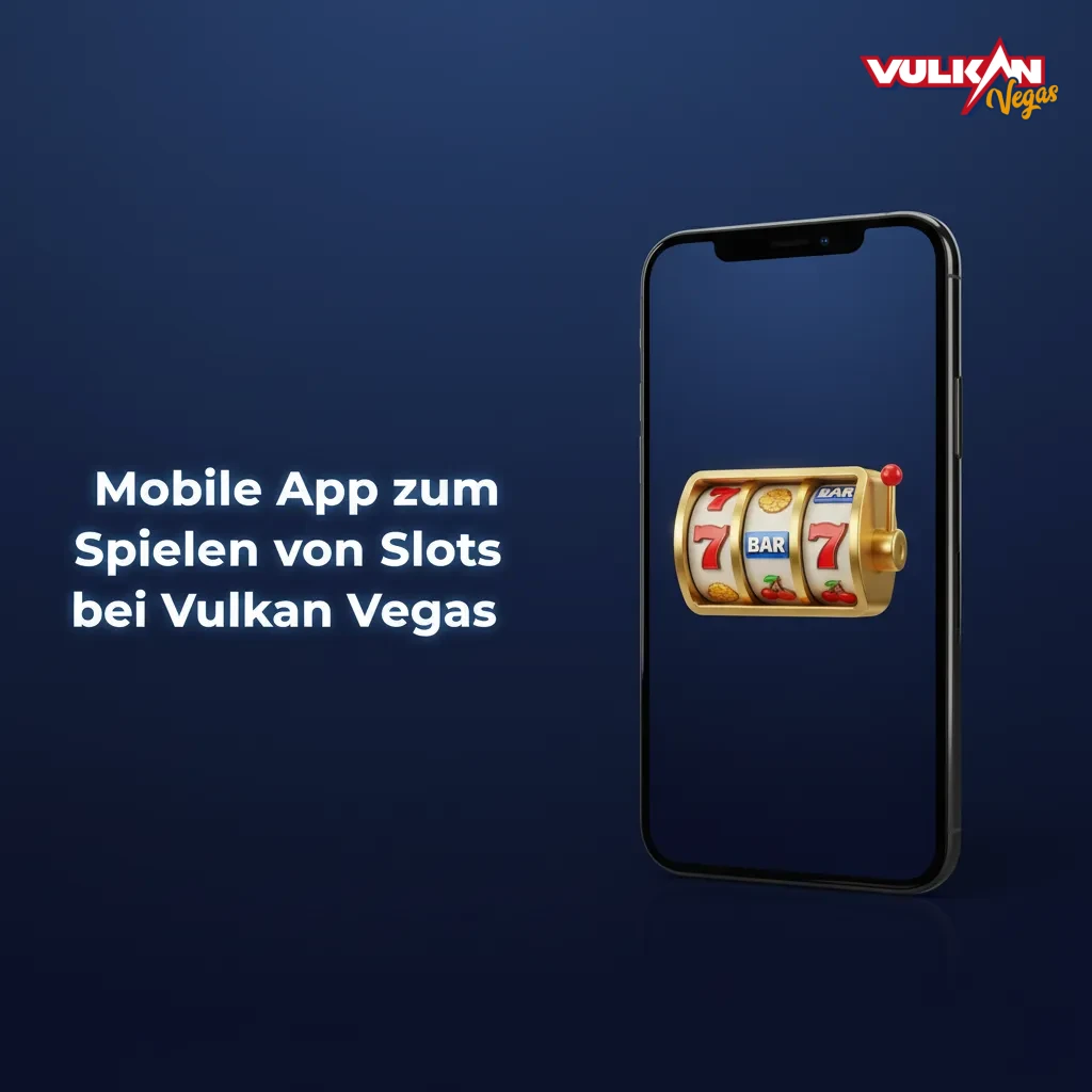 Smartphone zeigt Vulkan Vegas mobile Slots: Lobbyfilter, Slot-Gitter, untere Navigation zu Kasse, Aktionen, Konto.