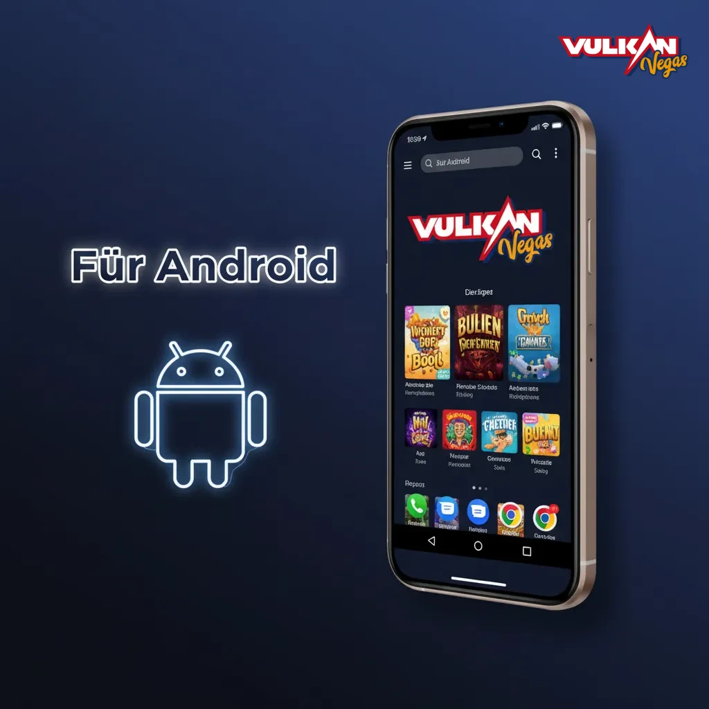 App-Icon Vulkan Vegas auf Android-Startbildschirm; PWA ohne APK, über Chrome Zum Startbildschirm hinzufügen.