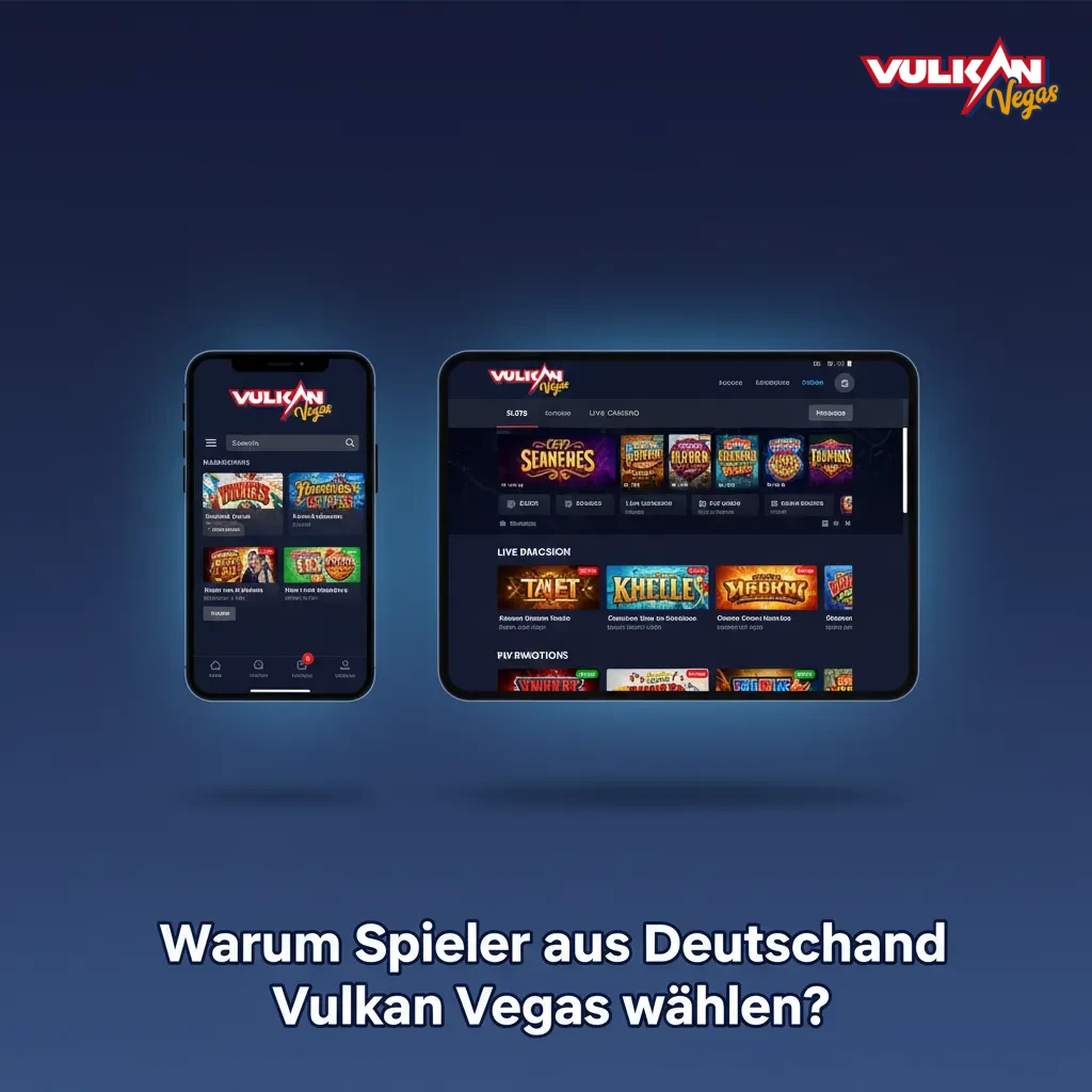 Banner mit deutschen Zahlungslogos (Sofort, Trustly), Euro, PWA, Spielauswahl, Sicherheit, Transparenz bei Vulkan Vegas