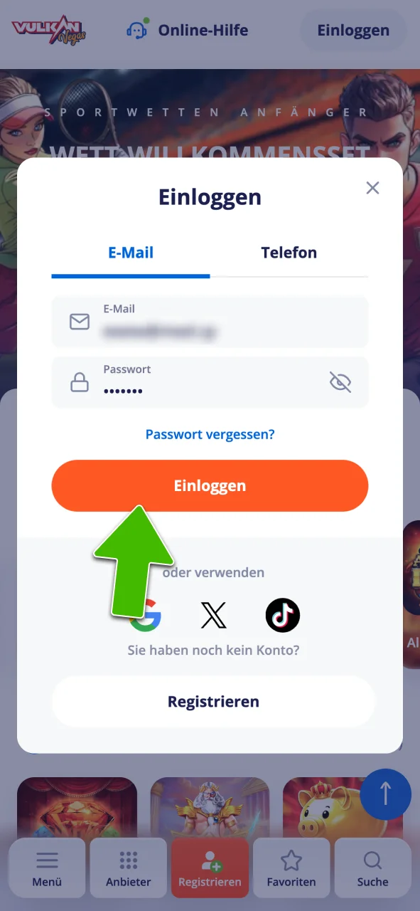 Logge dich mobil bei Vulkan Vegas ein.