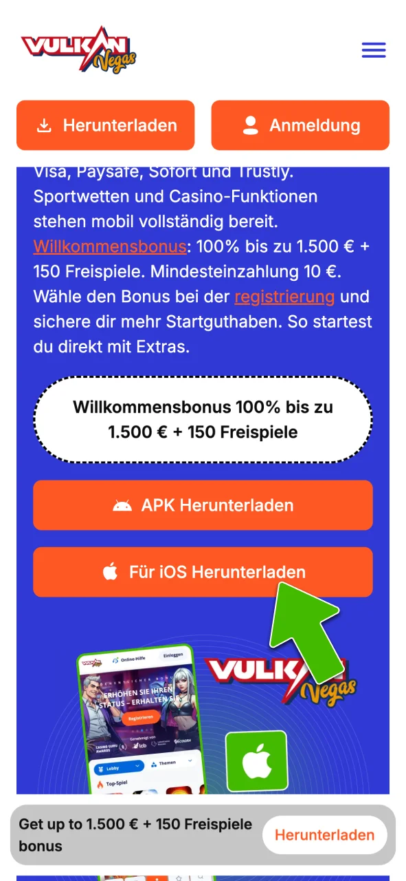 Klicke für den Prozess bei Vulkan Vegas.