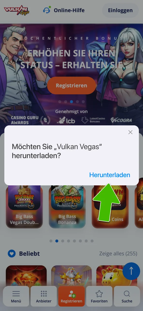 Erlaube die Installation von Vulkan Vegas.