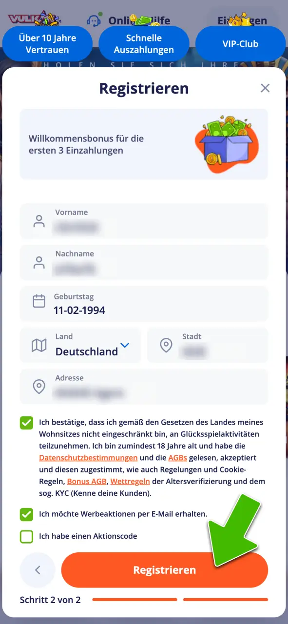 Eröffne dein Konto bei Vulkan Vegas.