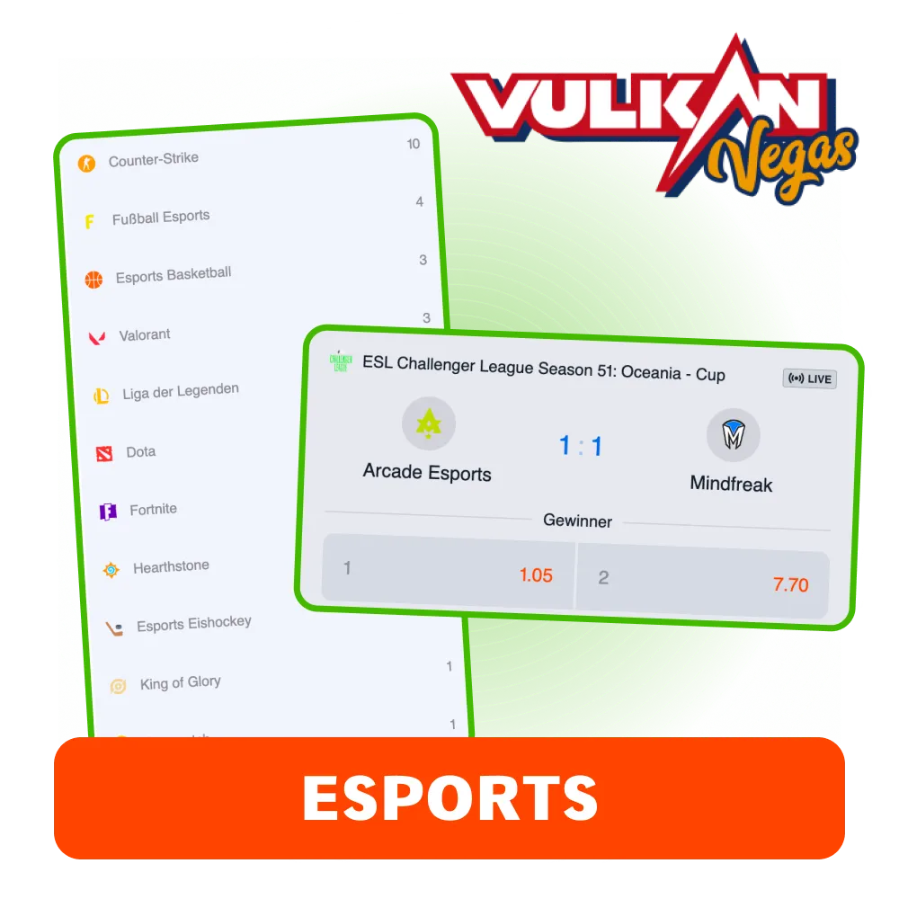 Wette auf eSports bei Vulkan Vegas.