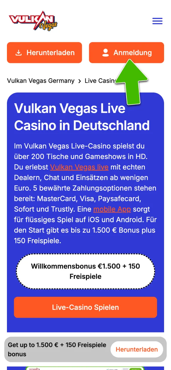 Registriere dein Konto bei Vulkan Vegas.