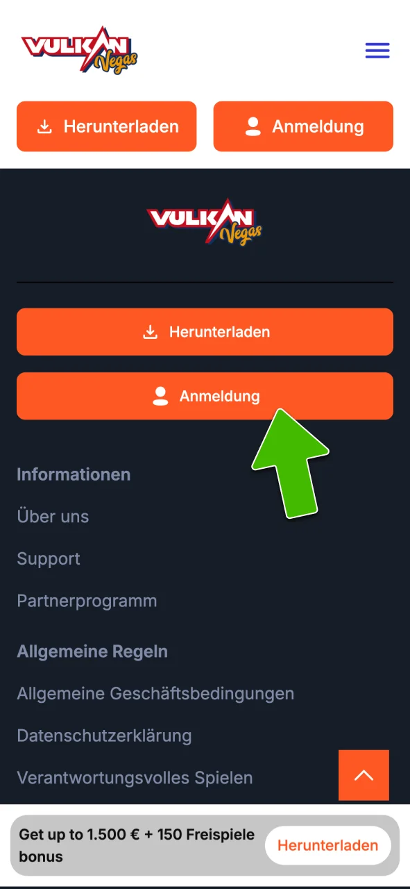 Starte deine Registrierung bei Vulkan Vegas.