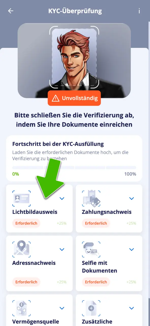 Bestätige deine Identität bei Vulkan Vegas.