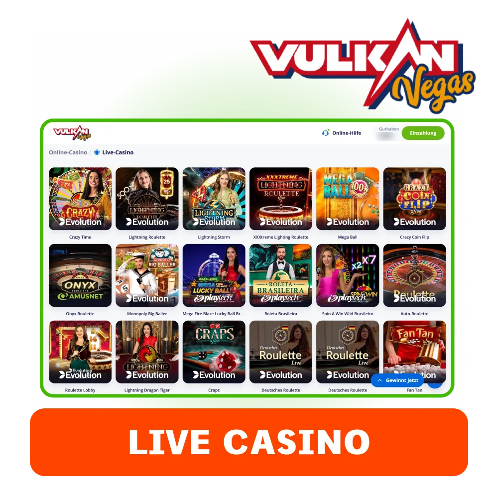 Spiele Live Casino bei Vulkan Vegas.