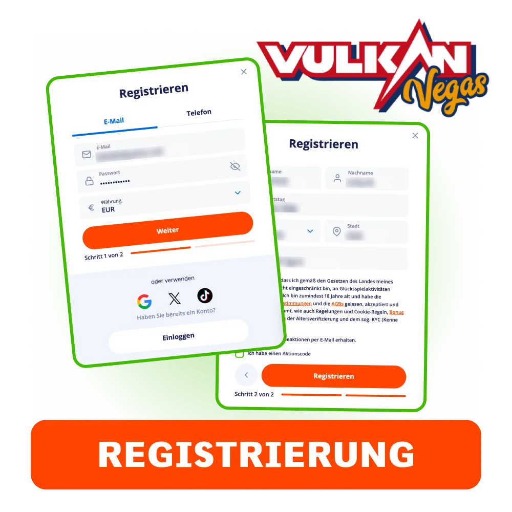 Registriere dich bei Vulkan Vegas.