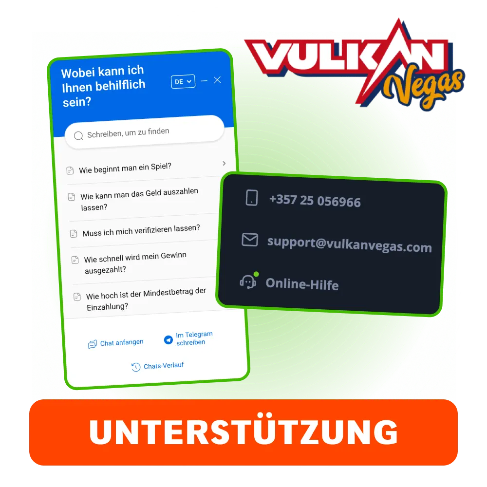 Kontaktiere den Support bei Vulkan Vegas.