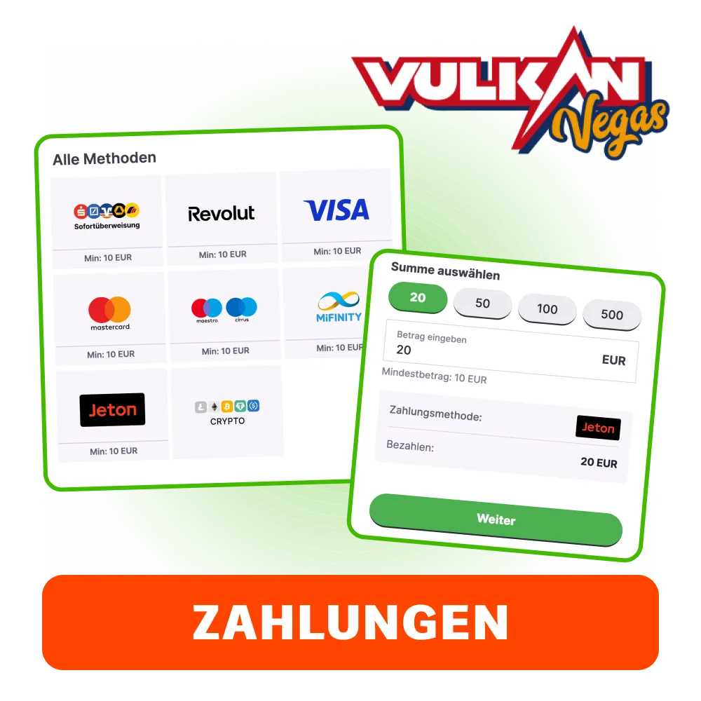Zahle bei Vulkan Vegas ein.