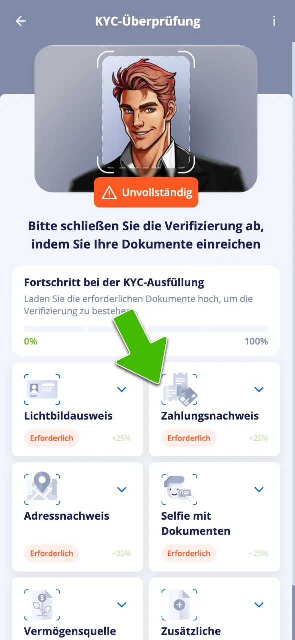 Bestätige deine Identität bei Vulkan Vegas.